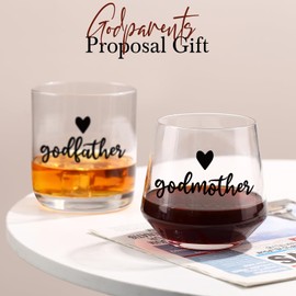 Physkoa Madrina y Padrino Proposal Gift – Set de Copas de Vino y Whisky “¿Quieren ser mis padrinos?” – Regalo para Madrina y Padrino de Bautizo o Confirmación – Padrinos Proposal Gift