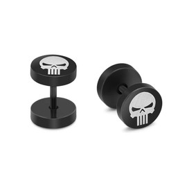 Unisex Punisher Skull Stud Earrings Ear Piercing Skeleton Screw Back Earring, 2 Pairs(8mm+10mm), Stainless Steel, No Gemstone