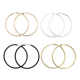 LAXPICOL Large Clip On Earrings Gold Silver Black Rose Gold 4PCS 1.57IN(40mm) Stainless Hoop Earrings Clip On Earrings for Women No Piercing