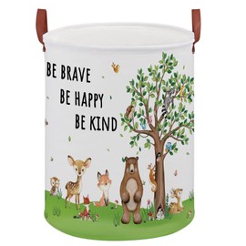 Woodland Baby Laundry Hamper,Bear Baby Boy Nursery Decor with Inspirational Quotes,Animal Toddler Laundry Hamper,Tree Storage Bin Fox Owl Towel Bin Clothes Book Toy Organizer Box(Green）