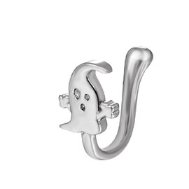Clip On Nose Ring Vintage Ghost Fake Nose Ring Ghost Nose Cuff Hoop Ring Non Pierced Nose Ring Jewelry for Women (Silver, One size)
