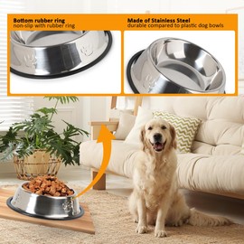 2 Pack Stainless Steel Dog Bowl Anti-Skid Non-Toxic Pets Food Water Feeder for Small Medium Pet Puppy Cat Kitten