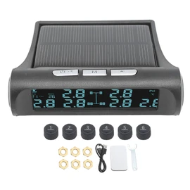 Wireless Solar TPMS Tire Pressure Monitoring System with LCD Display, 4 Sensors for RV, Trailer, SUV, Secure Fixation and Wide Applicability