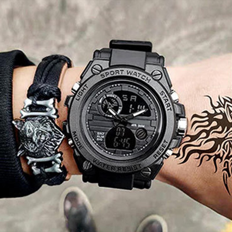 LED Electronic Sports Watch Waterproof Lightweight Dual Display Luminous Smartwatch