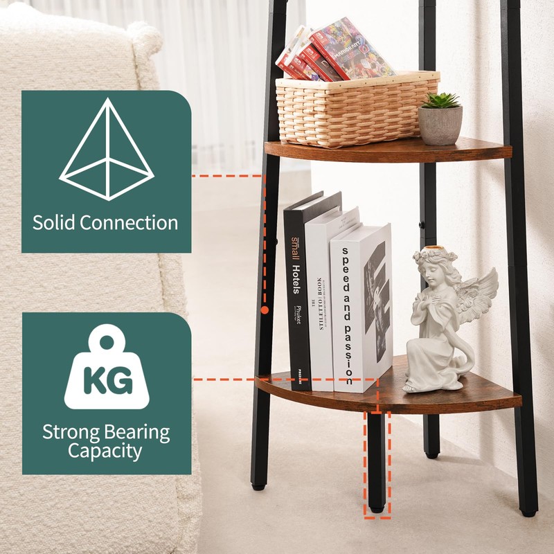 Yoobure 4-Tier Corner Bookshelf with Metal Frame - Ladder Display
