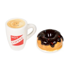 DII Hot Coffee and Donut Ceramic Salt and Pepper Shakers, 2 x 2 inches, Multicolor