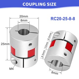 Wellenkupplung 8mm bis 8mm Wellen Flexible Elastischer Kupplungskoppler Plum Klauenkupplung Aluminiumlegierungs Pflaumen Verbindungswelle für Schrittmotor D20 L25