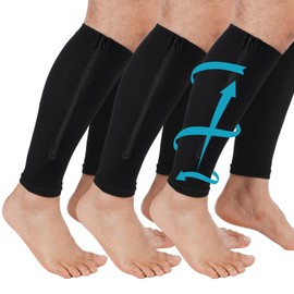 Threlaco 3 Pairs Calf Compression Sleeve with Zipper 20-30mmhg Leg Compression Sleeve Calf Brace Zipper Socks No Foot Sleeves for Men Women Support Running Shin Splints