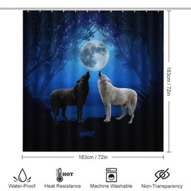 Kazynee Boys Black&White Wolf Shower Curtain Sets with Rugs 4 Piece Accessories Bathroom Curtains Shower Set Include Shower Curtain Non-Slip Rug Toilet Lid Cover Bath Mat One Size
