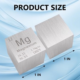 STPCTOU Magnesium Cube Pure Metal High Density Cube Laser Engraved Cube for Element Collection Lab Material Periodic Table of Elements Collection DIY Teacher Science Creative Gift (Magnesium, 1 Inch)