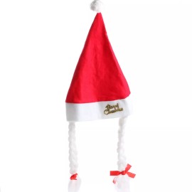 Unbranded Bulk Lot of 30 Red Felt and White Trimmed Pigtail 'Merry Christmas' Santa Hats