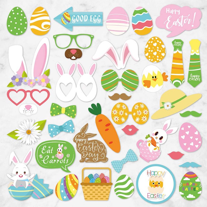 33Pcs Easter Photo Booth Props Kit, PERFQU Easy DIY Needed