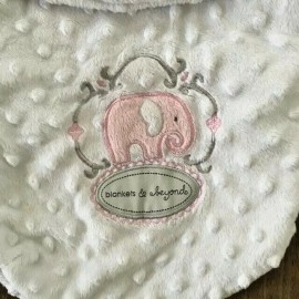 Blankets & Beyond Soft  Snuggly Baby Swaddle White Minky Dot  Pink Elephant