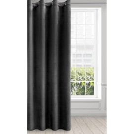 Eurofirany Melanie Velvet Curtain with Eyelets 1 Piece Soft Elegant Curtain 200 g/m² Elegant Smooth Plain Fluffy Modern Classic Living Room Bedroom 140 x 250 cm Black