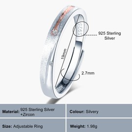 VIKILEE Women's Rings S925 Sterling Silver Rings Meteorite Pattern Open Rings for Girlfriend Anniversary Wedding Rings, Silver