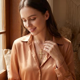 Hooporia Cross Necklace 14K Gold Cross Necklaces for Women Twisted Cross Infinity Open Loop Pendant Necklace for Womens Religious Jewelry