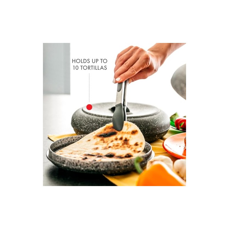 Dexas Microwavable Tortilla Warmer, 8.5"x 8.5"x 2.5" Granite Pattern.Ideal for