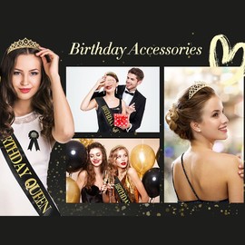 COLORFUL BLING It's My Birthday Ribbon, Satin Fabric Happy Birthday Birthday Queen King Ribbon Tinplate Badge Pin for Girls, Boys, Award Rose Badge Brooch Party Decoration-Girl Black