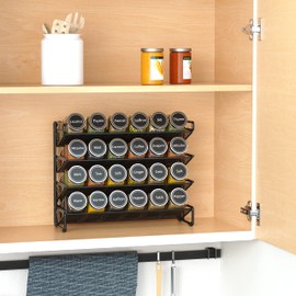 SpaceAid Spice Rack Organizer with 24 Spice Jars, 386 Spice Labels, Chalk Marker and Funnel Set for Cabinet, Countertop, Pantry, Cupboard or Door & Wall Mount -24 Jars, 11.8" W × 10.8" H, Black