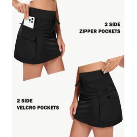 Jhsnjnr Womens Skorts Quick Dry Cargo Skirt Skort High Waisted Tennis Golf Skirts with Shorts Pockets Black