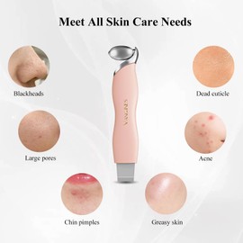 Vangines 3-in-1 Blackhead Remover Tool with Ice Roller & 2 Silicone Brush Heads - Pore Cleaning Face Spatula, Stainless Steel Skin Scraper for Nose, T-Zone Deep Cleansing (Dusty Rose)