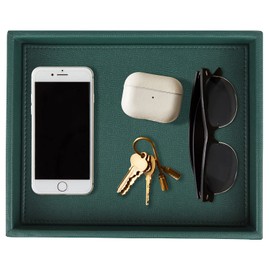 HofferRuffer Faux Leather Decorative Tray, Elegant Desktop Storage Organizer, Decorative Catchall Perfume Tray, Nightstand or Dresser Vanity Tray Organizer, 10.2 x 8.4 x 1.8 inches (Dark Green)