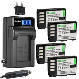 Kastar 4-Pack DMW-BLF19 Battery and LCD AC Charger Compatible with Panasonic Lumix DMC-GH4, Lumix DMC-GH4A, Lumix DMC-GH4H, Lumix DMC-GH4KBODY, Lumix DC-GH5, Lumix DC-GH5S, Lumix DC-G9 Digital Cameras
