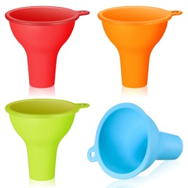 Lauwell Silicone Funnels 4 Pieces Wide Mouth Funnel Flexible Condiment Funnel Sauce Funnel Canning Funnel Set for Home Restaurant Kitchen Squeeze Bottles Jars Cans, 3.2 x 1 Inch(Mixed Colors)