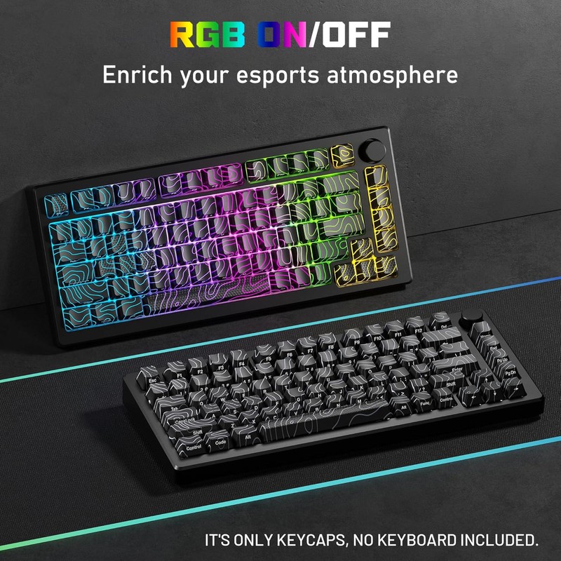Catekro Topographic Keycaps, OEM Profile 118 Keys, Side Engraved, Transparent