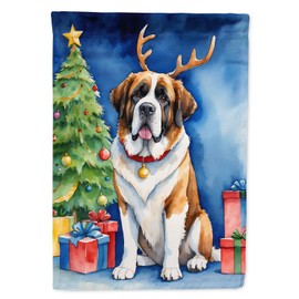 Saint Bernard Christmas Reindeer Garden Flag