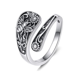 CUPENDA Bee Ring 925 Sterling Silver Sunflower Spoon Adjustable Vintage Rings Jewelry For Women Mother