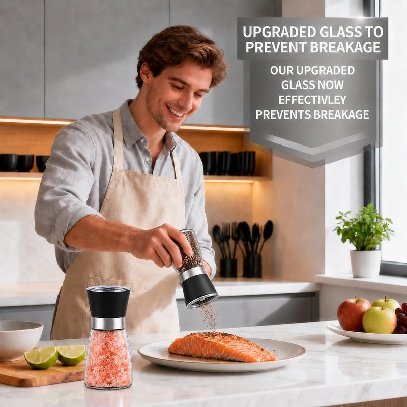 Premium Salt and Pepper Grinder Set of 2, 6 oz