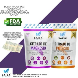 Citrato de magnesio y Citrato de Potasio bolsas 120 cápsulas cada uno Suplemento Alimenticio  Saisa Herbal Sin sabor  Alta biodisponibilidad  Apoyo...