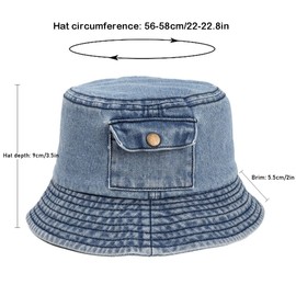 Vintage Denim Small Pocket Bucket Hat Breathable Sun Protection Sun Hat Fisherman Cap for Men Women Teens