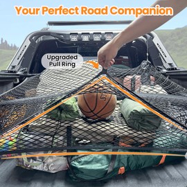 Truck Bed Net, Double-Layer Elastic Cargo Net Stretchable Mesh Organizer for Pickup, Suitable for Daily Light Loads of Trucks, Up to 2X Elastic from 4'x4’ Stretches to 7‘x 7’