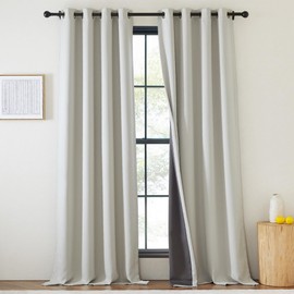 NICETOWN 2 Layers Faux Linen 100% Blackout Curtains 96 inches Long, Grommet Room Darkening Noise Canceling Full Blackout Window Treatments for Bedroom/Living Room, Natural, W50 x L96, 1 Panel