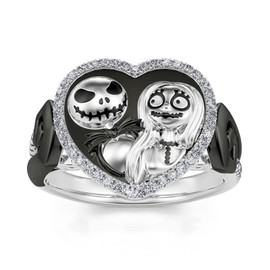 Jeulia Jack Skellington Sterling Silver Rings 0.38 ct Round Cut Women's Skull Ring Valentine's Day Anniversary Gift for Wife and Girlfriend with Gift Box, Sterling Silver