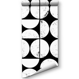 Danmyho Mid Century Peel and Stick Wallpaper Black and White Arch Wall Paper Modern Geometric Self Adhesive Wallpaper Removable Contact Paper for Bedroom Living Room
