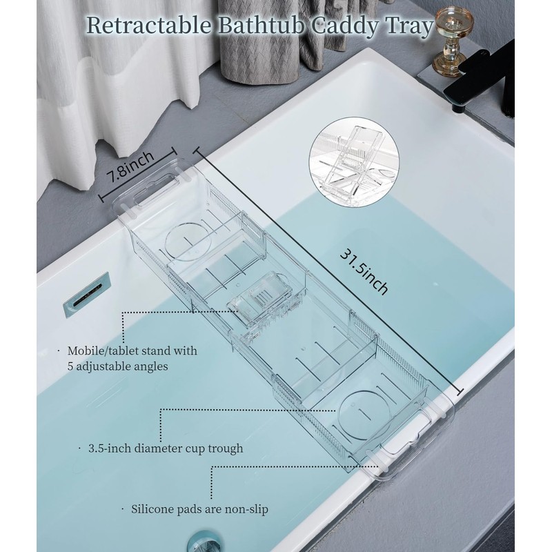 Bathtub Caddy Tray,Adjustable Bathtub Tray Table, Bath Organizer for Relaxing