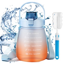 Sakiida 1L Water Bottle with Straw Sports Drinks Bottle with Time Markings Leak Proof, Flip Cap, Portable, Locked (Starry orange)