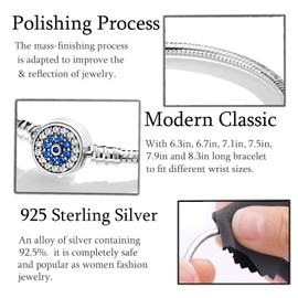 XWN Snake Chain Bracelet, 925 Sterling Silver Round Clasp Charm Silver Bracelet Jewelry Gift, Suitable for European Charms, Ideal for Women and Girls.-Evil eyes