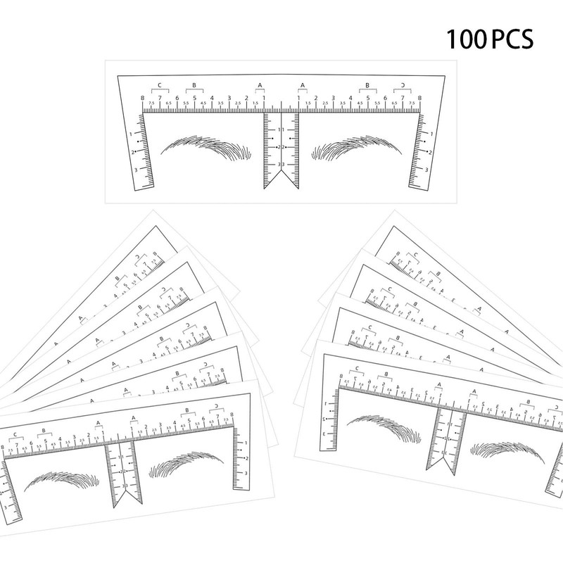 100PCS Eyebrow Ruler Stencils Clear Scale Transparent Adhesive Eyebrow Designer