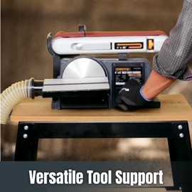 POWERTEC UT1002C 32" Work Power Tool Stand & 2pc 59.5" Bandsaw Blades 1/8" x 14 TPI, MDF Split Top Expands to 20"x25", for Wen 3959, Sears Craftsman, Porter-Cable, Ryobi, Delta, B&D & Skil 9" Band Saw