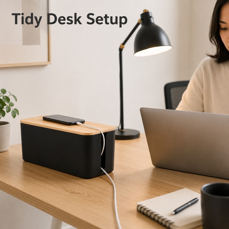 Cable Management Box for Power Strips & Cords - Bamboo