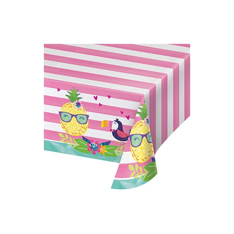 Creative Converting Pineapple and friends Tablecover, 102”, Multicolor