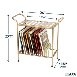Ilyapa 2-Tier Record Player Stand - Gold Metal Vinyl Records Stand with Shelves - Vinyl Player Table with 14 Slots