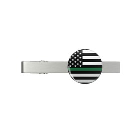 Thin Green Line Flag Silver Tie Clip Tie Bar Veteran Gift
