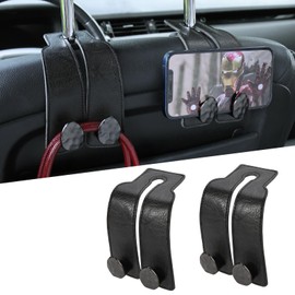 URIZZD 2PCS Leather Car Seat Hooks for Headrest, Vehicle Hanger Storage Organizer Universal for Handbag Purse, Car Accessories Gift (Black-Black)
