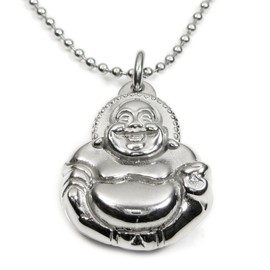 Stainless Steel Big Belly Laughing Buddha Pendant Necklace 33mm