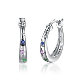 VONALA Hoop Earrings for Women, 925 Sterling Silver Crystal Huggie Earrings Hypoallergenic Circle Jewellery - Diameter 18mm